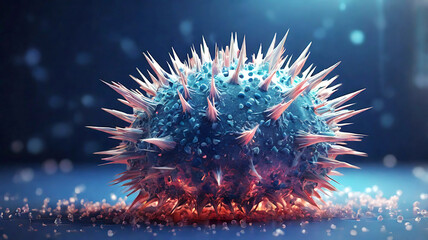 Highly Detailed Virus Particle with Spiked Surface in Dark Microscopic View – Medical Visualization and Infectious Disease Concept