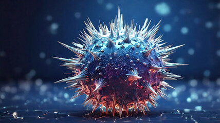 Highly Detailed Virus Particle with Spiked Surface in Dark Microscopic View – Medical Visualization and Infectious Disease Concept