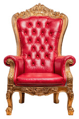 Ornate, red leather throne chair