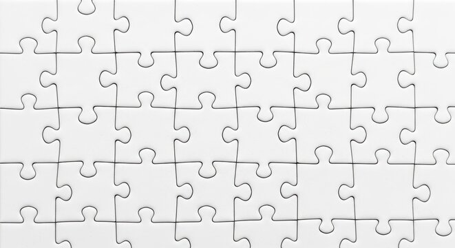Complete white puzzle background illustrating connection, solutions and problem solving for web design elements