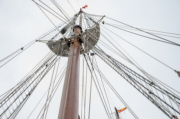 Close up view of a ship utils with ropes