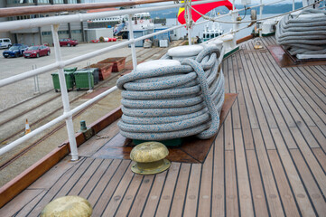 Close up view of a ship utils with ropes