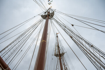 Close up view of a ship utils with ropes
