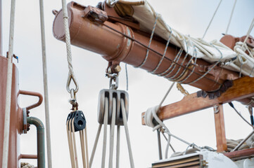 Close up view of a ship utils with ropes