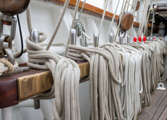 Close up view of a ship utils with ropes