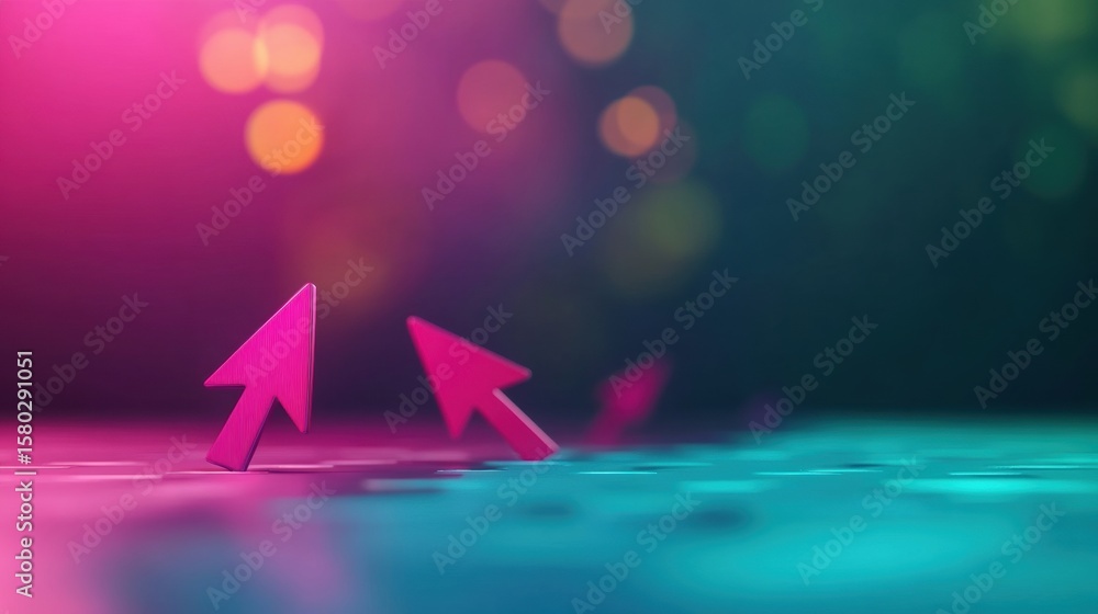 Poster colorful arrows point upward in a vibrant setting filled with bokeh lights