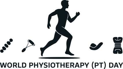 physiotherapy, PT day, vector illustration, black silhouette,
