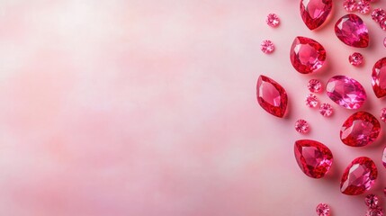 Colorful pink gems arranged artistically on a soft pink background