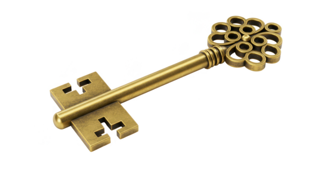 Vintage Gold Key Isolated Elegant Metal Design Treasure