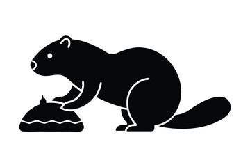 beaver building dam vector icon
