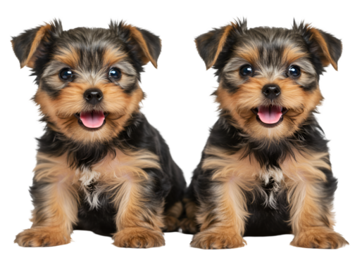 Isolated Portrait of Two Cute Yorkshire Terrier Puppies on Transparent Background