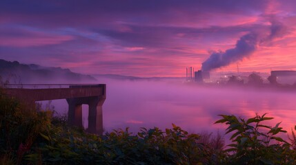 Dramatic sunset sky over a reflective river landscape