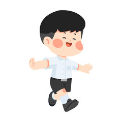 Cartoon Illustration of a Boy Running in School Uniform