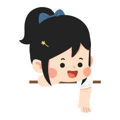 School girl extending hand to pick up an item