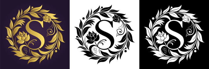 Letter S Luxury Floral Monogram Logo Template (2)