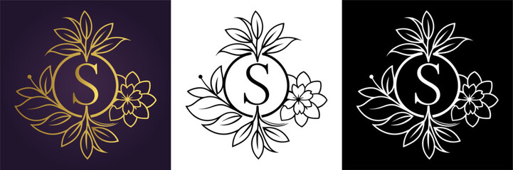 Letter S Luxury Floral Monogram Logo Template (17)