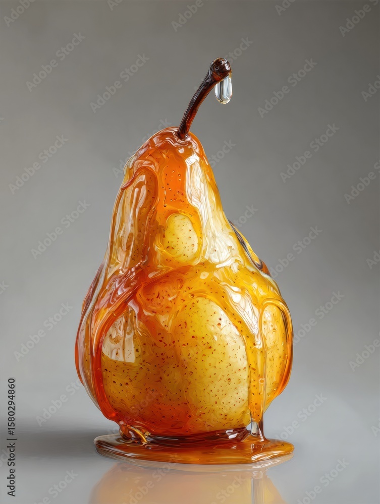 Poster hyperrealistic pear drizzled with honey creates a stunning visual effect with a clear background