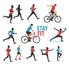 Silhouette People Doing Fitness Exercise Sport Activity Illustration