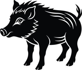 Black Silhouette of Wild Boar Vector Illustration

