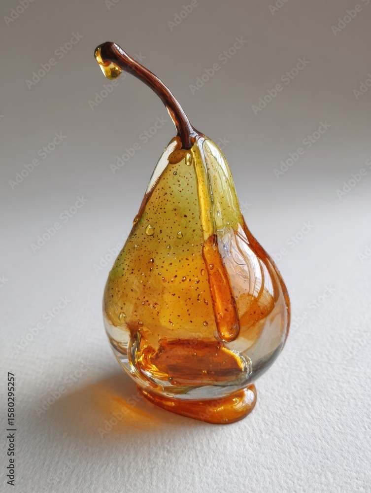 Poster hyperrealistic pear design with honey drips creating an elegant and glossy aesthetic