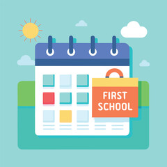 Fototapeta premium Vector art of a colorful calendar illustration marking the first day of school 
