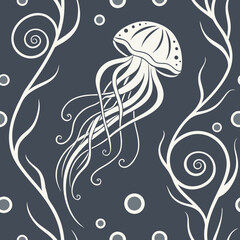 Jellyfish vector seamless pattern