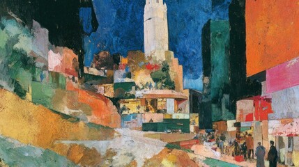 Obraz premium City town scene painting art architecture.