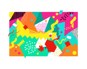 Abstract pop art color paint splash pattern background. Vector overlay geometric design of trendy Memphis 80s-90s style
