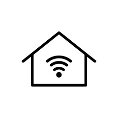 Wi-Fiの電波が飛んでいる家のアイコンイラスト素材