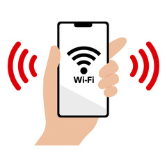 Wi-fiに接続されたスマートフォンを持つ手のイラスト素材