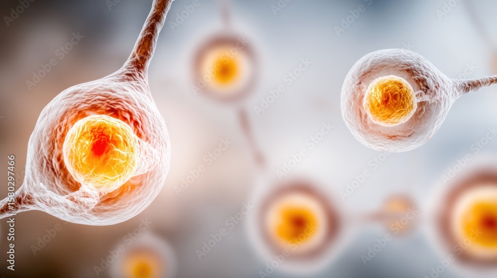 Poster microscopic neuron: a detailed, close-up view of a neuron, showcasing its intricate structure and vi