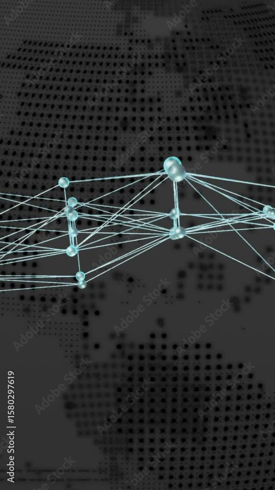 Poster network of connections and data processing animation over world map