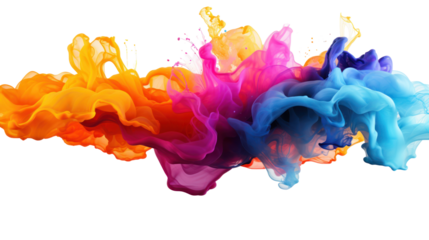 Multi-Color Ink Splash in Mid-Air on Transparent Background

