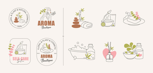 Aromatherapy Line Art Logos and Vector Spa Elements for Organic Beauty Brands