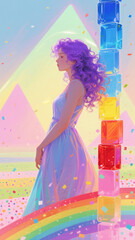 Abstract colorful geometric composition with woman silhouette