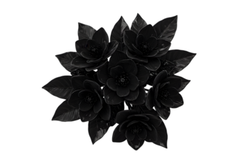 Glossy Black Floral Arrangement Decoration on a Transparent Background