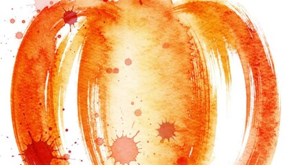 Abstract watercolor painting depicting a vibrant orange pumpkin with artistic paint splatters. - Powered by Adobe