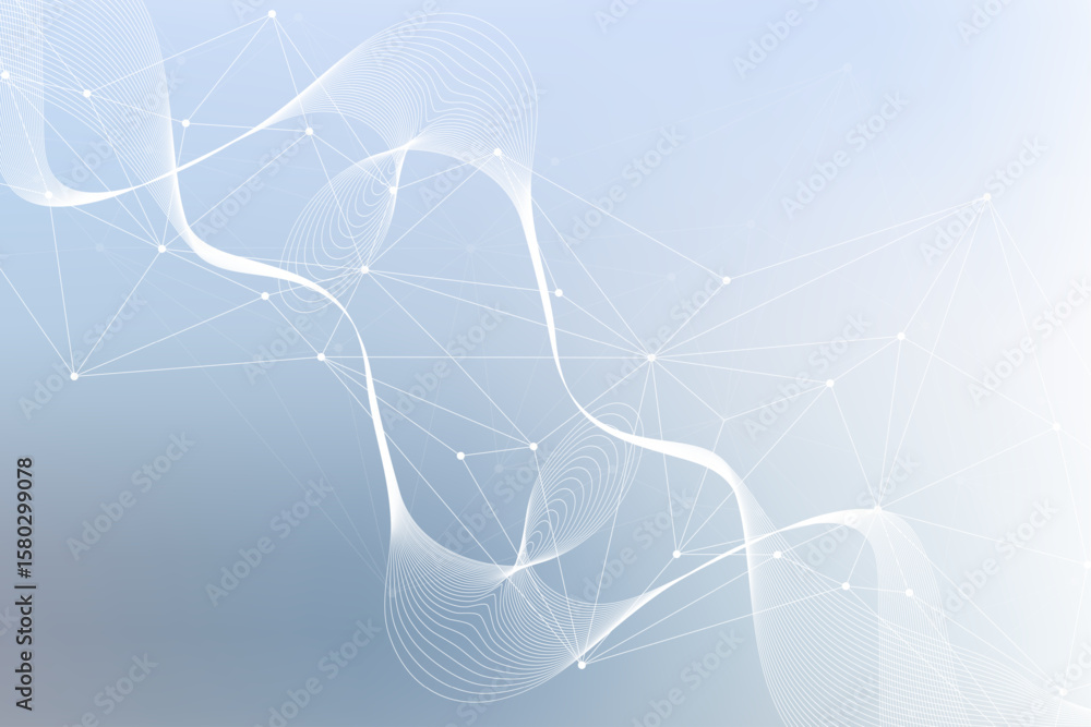 Poster geometric abstract background with connected line and dots. structure molecule and communication. bi