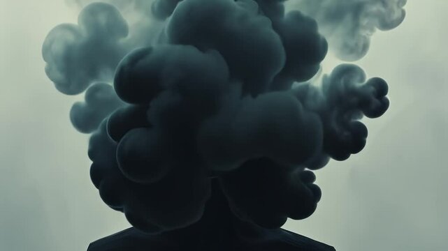 Dark smoke cloud envelops a shadowy figure