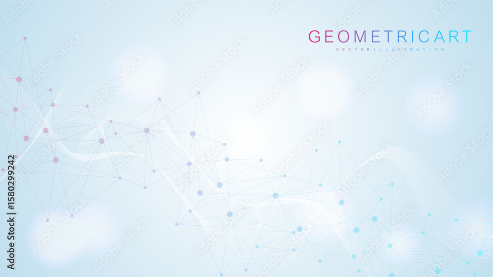 Poster geometric abstract background with connected line and dots. structure molecule and communication. bi