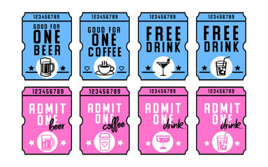 Set of free drink tickets. Tickets for bachelor and bachelorette parties