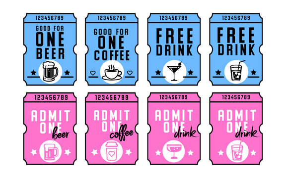 Set of free drink tickets. Tickets for bachelor and bachelorette parties