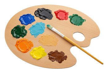 Isolated Artists Palette with Vibrant Acrylic Paint Swatches