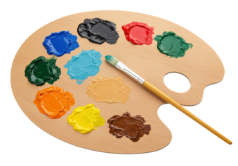 Isolated Artists Palette with Vibrant Acrylic Paint Swatches