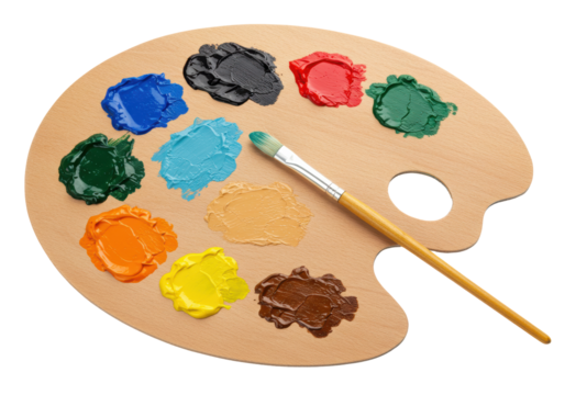 Isolated Artists Palette with Vibrant Acrylic Paint Swatches