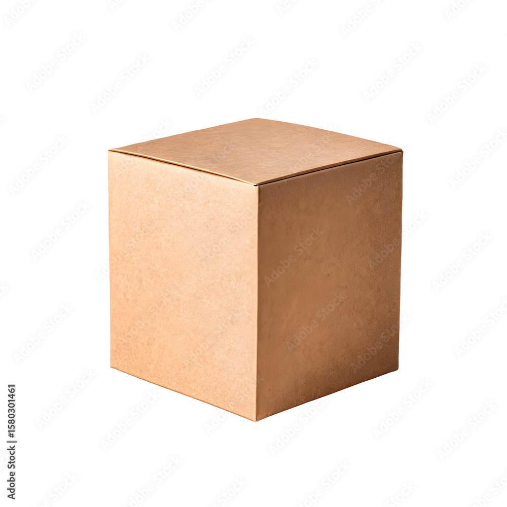 Poster simple brown cardboard cube box with lid isolated on transparent background