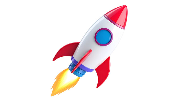 3D rocket with a sleek design and bright colors, launching upward to represent business startup and growth. isolated on a white background png