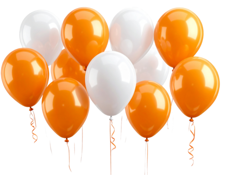  Single White and Orange Balloons Scattered in Air – Minimalist PNG File, Transparent Cutout (2)