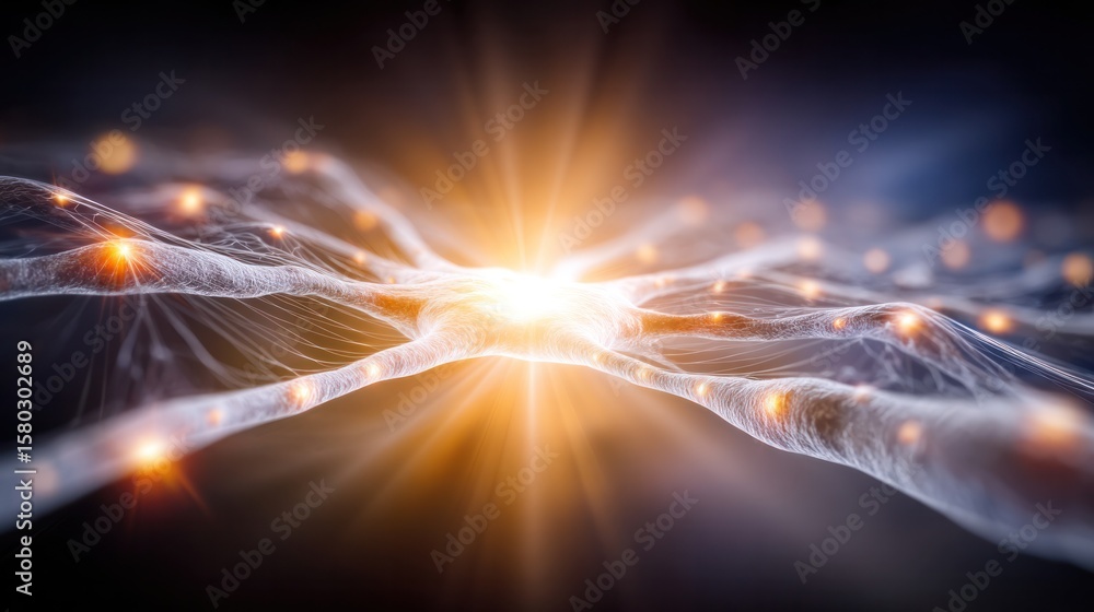 Poster neural network: a stunning macro view showcasing the intricacies of a neural network, the bright lig