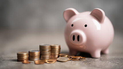 Piggy bank and coins representing smart savings 